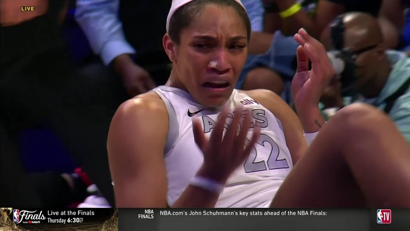 Aja Wilson WHACKED In The Face, Then Arike Ogunbowale Alysha Clark Go Down After