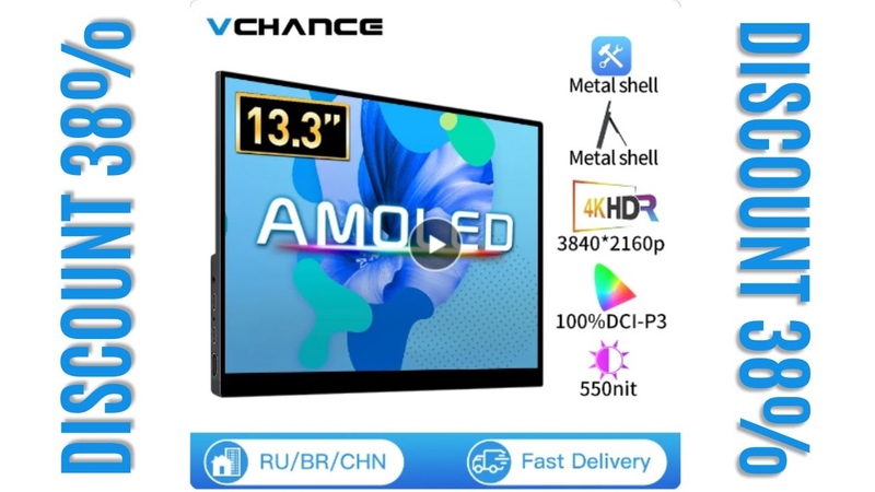 VCHANCE 13. 3 Inch 4 K OLED Portable Monitor 100 DCI P3 Touch Screen USB C Second Gaming