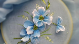 319-Ribbon flowers /Ribbon embroidery tutorial/ вышивка лентой
