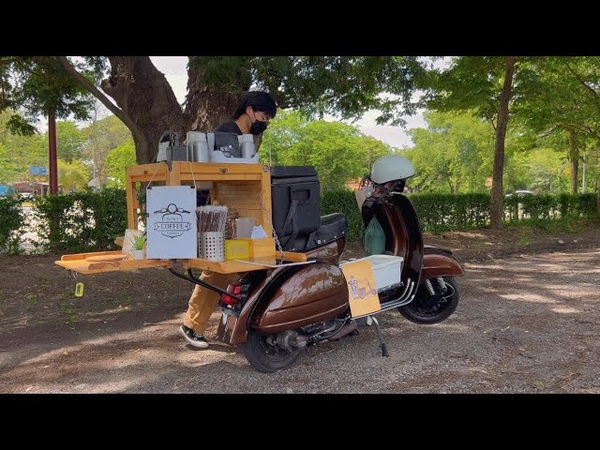 ASMR Cafe Vlog Mini Coffee Shop Classic Vintage Vespa Kopi Carts Slow Bar Tasty Inside Street