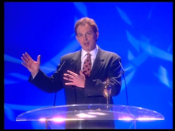 David Bowie wins Outstanding Contribution presented by Tony Blair, BRIT Awards