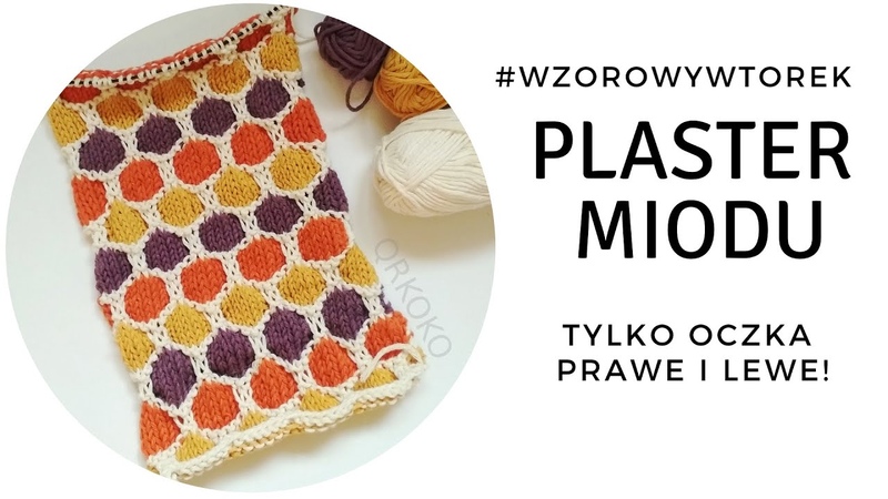 Kolorowy wzór na druty PLASTER MIODU tylko oczka prawe i lewe , Wzorowy