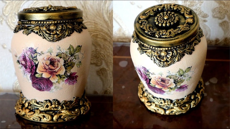 DIY, Decoupage glass jar, How to Decor glass jar with air dry