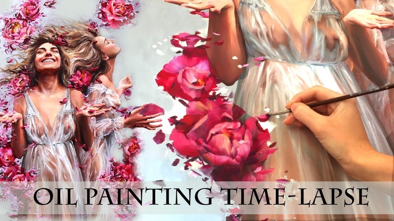 OIL PAINTING TIME LAPSE, , Blossom Rain, , Working process using silver