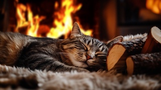 Warm Atmosphere: Purring Cat and Fireplace Sounds for Tranquil Sleep